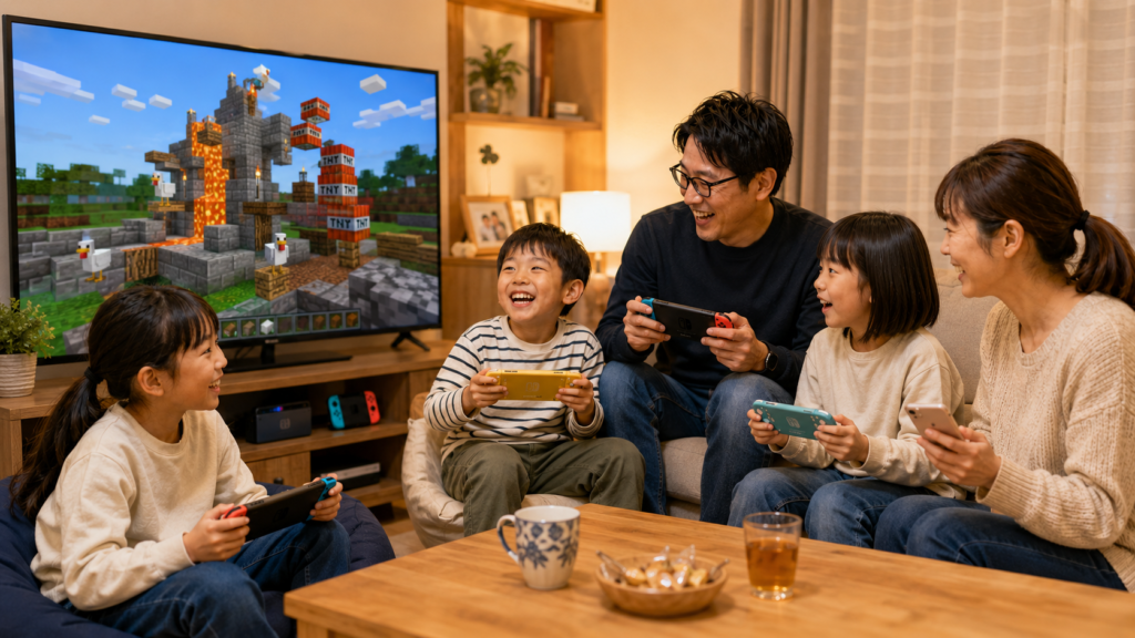 japanese-family-playing-minecraft