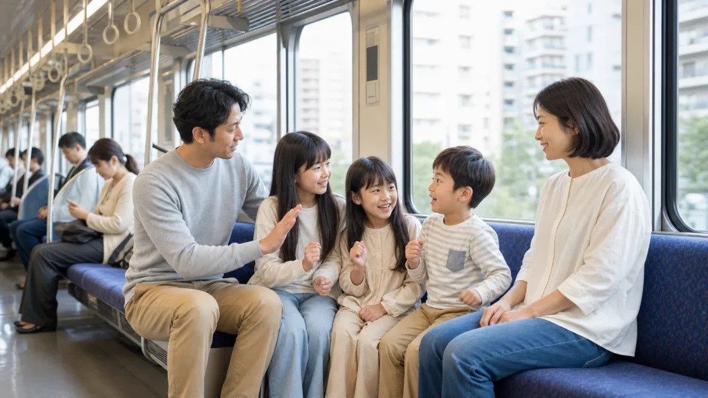 father-calming-excited-children