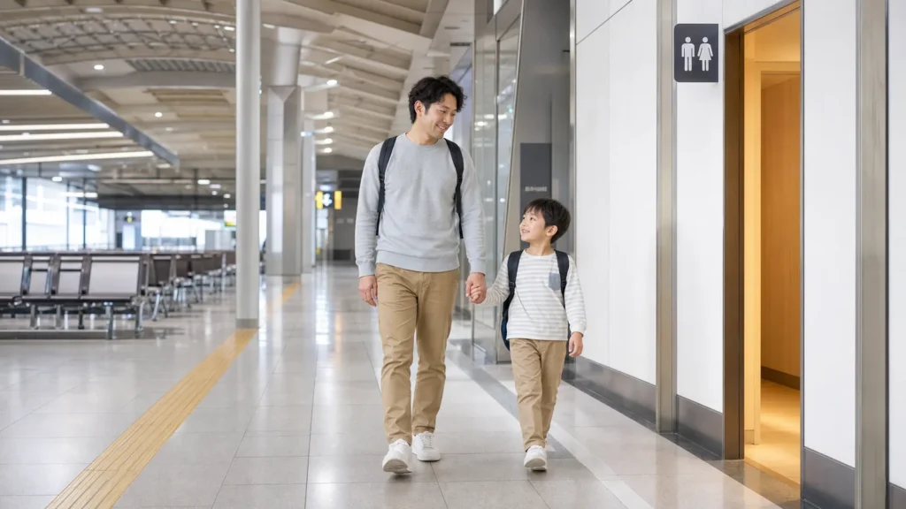 father-taking-son-to-station-restroom